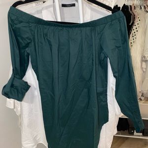 French connection emerald green off the shoulder blouse